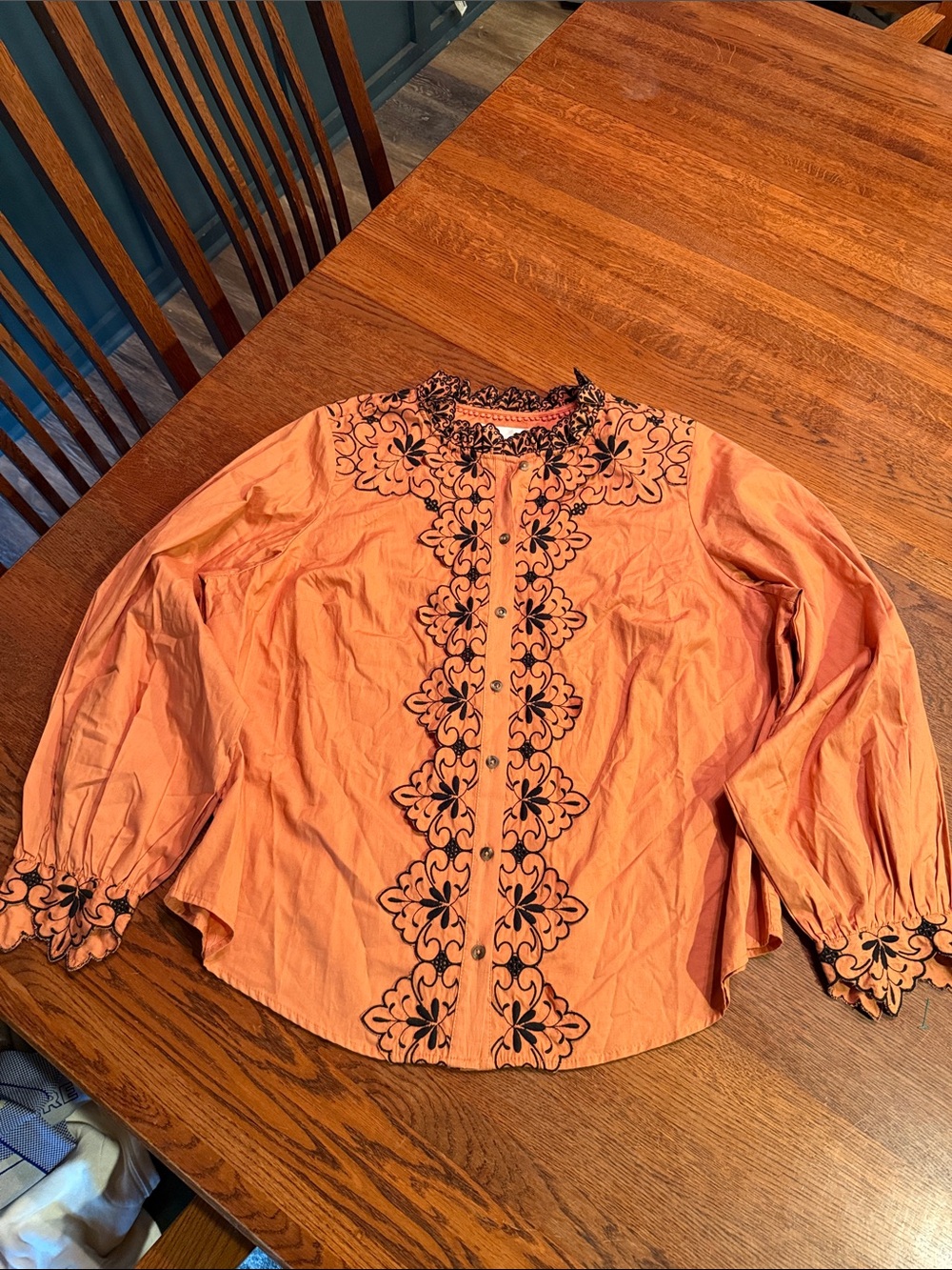 Anthropologie Coral Orange Button-Down Blouse